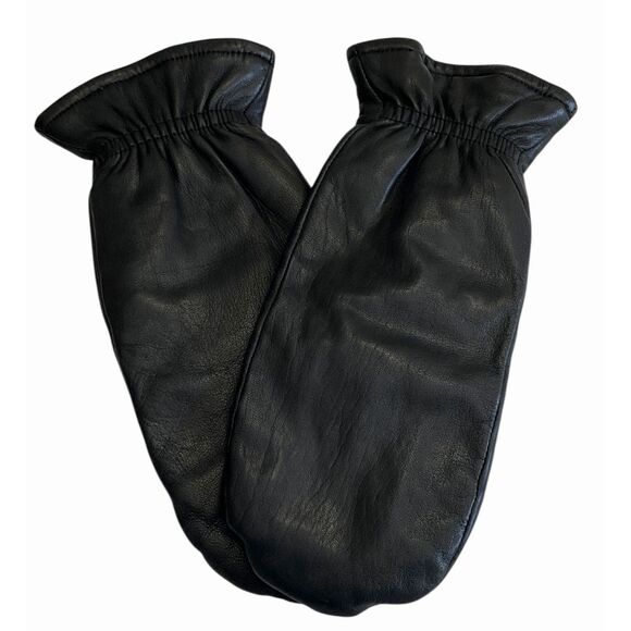 Willi Smith Black Leather Mittens w Finger Slots Thinsulate - Picture 1 of 4